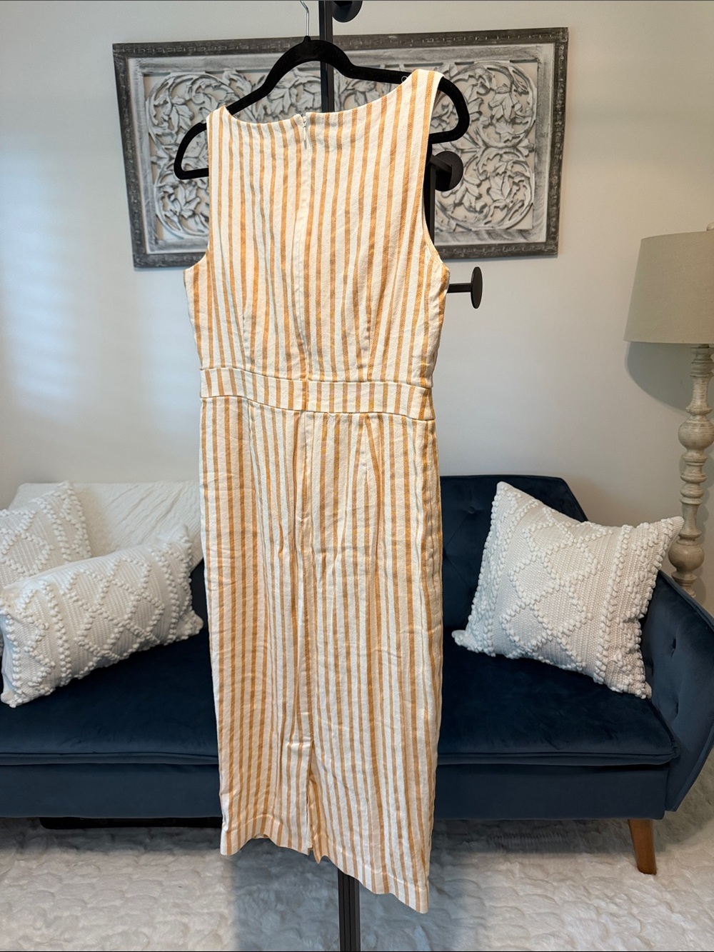 Boden Striped Sleeveless Midi Dress in Mustard and White - Picture 3 of 5